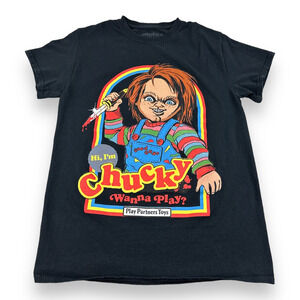 Retro Chucky Childs Play Shirt Adult SMALL Black 80s Horror Movie Toy Reprint